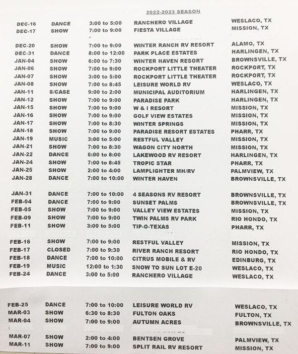 RGV SCHEDULE